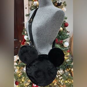 Disney Parks Black Faux Fur Mickey Mouse Crossbody Bag - Parks Exclusive - NWT!!